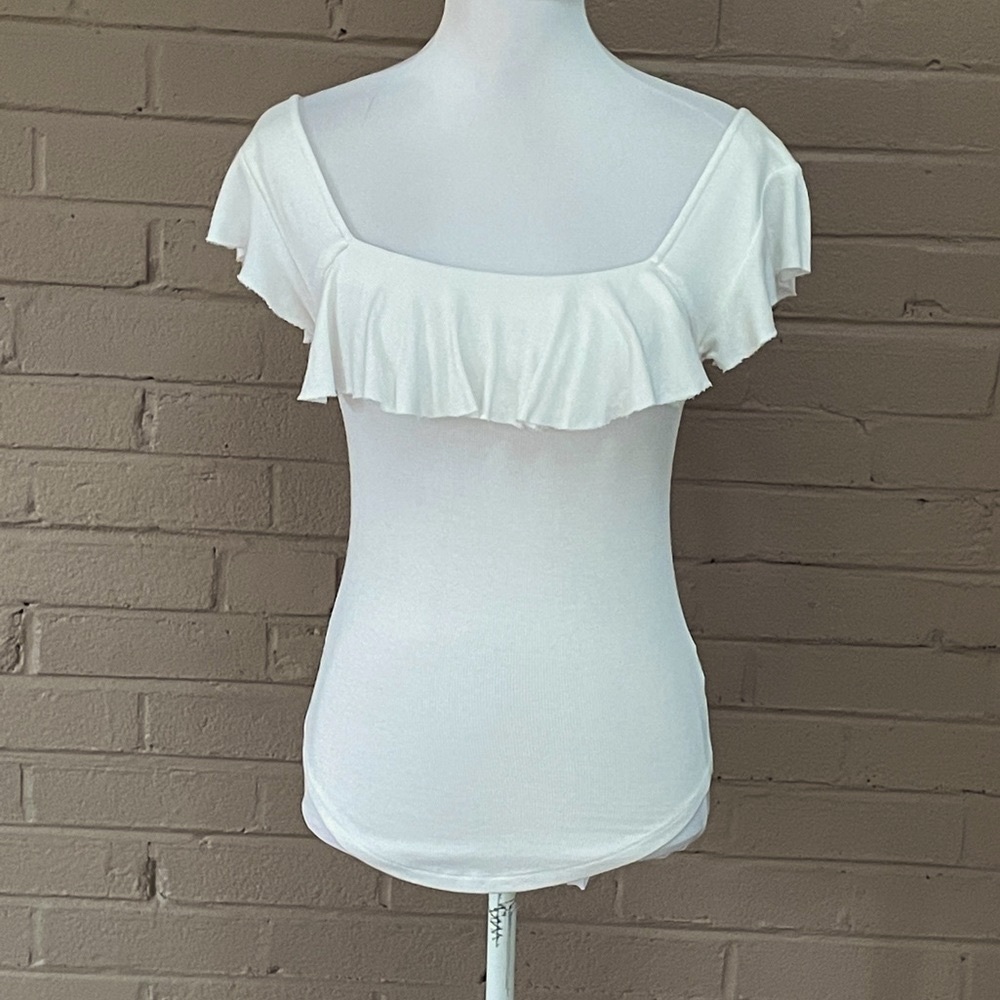 Free People white ruffle front top S
